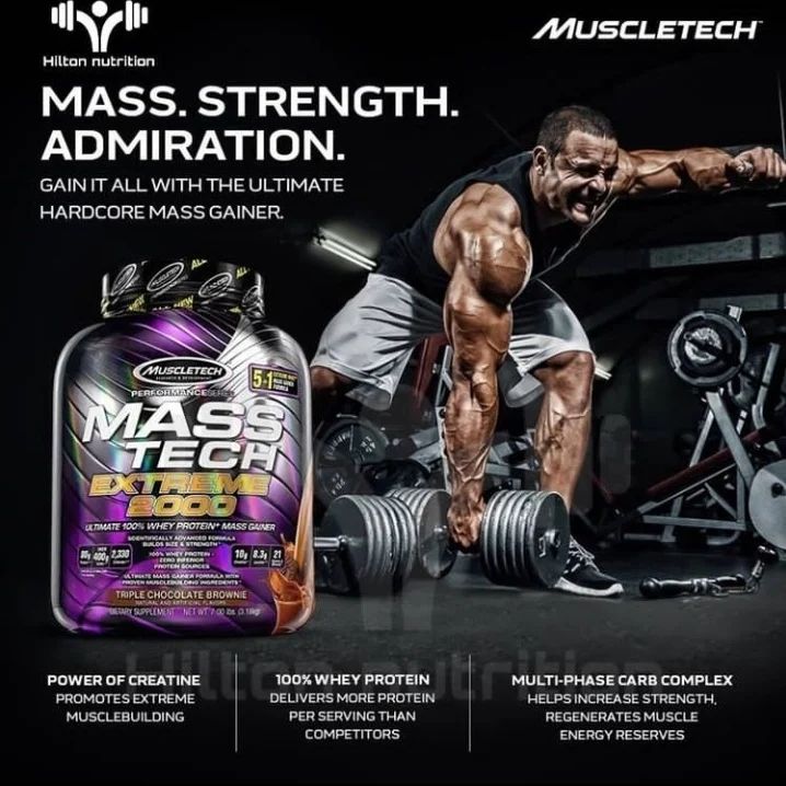 Mass Gainer Protein Powder | MuscleTech Mass-Tech Extreme 2000 | Muscle Builder Whey Protein Powder | Protein + Creatine + Carbs | Max-Protein Weight Gainer #1