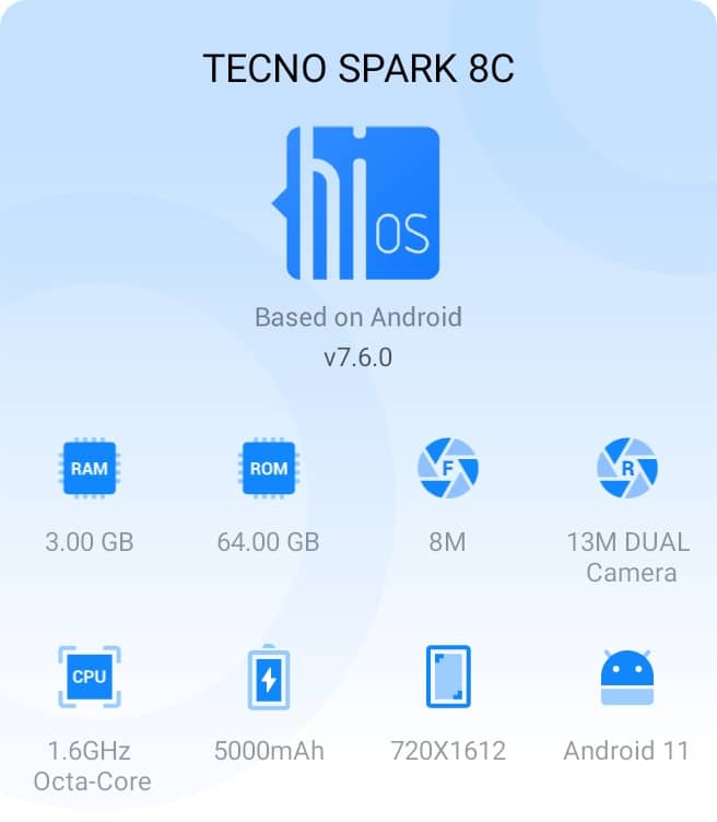 Tecno Spark 8 storage 64GB and 3 GB ram nziza cyane iri kwisoko