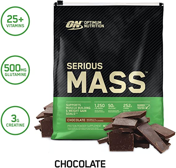 Optimum Nutrition Serious Mass Weight Gainer Protein Powder, Vitamin C, Zinc and Vitamin D for Immune Support, Chocolate, 12 Pound (Packaging May Vary) #1