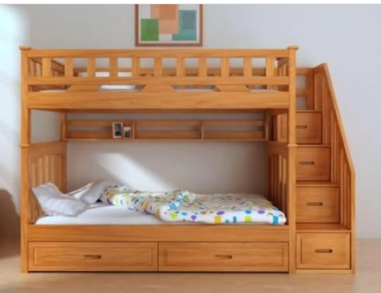Two-tier Bunk Bed with storage single wooden stairs kids bed