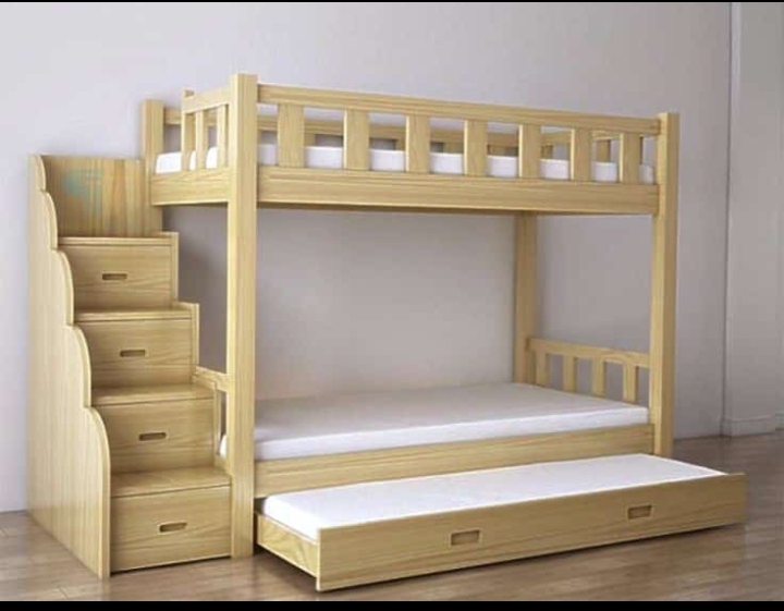Two-tier Bunk Bed with storage single wooden stairs kids bed
