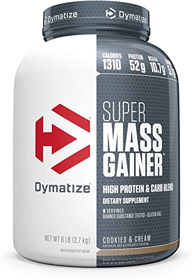Dymatize Super Mass Gainer Protein Powder, 1310 Calories & 52g Protein, 10.7g BCAAs, Mixes Easily, Tastes Delicious, Cookies & Cream, 6 Pound) #1
