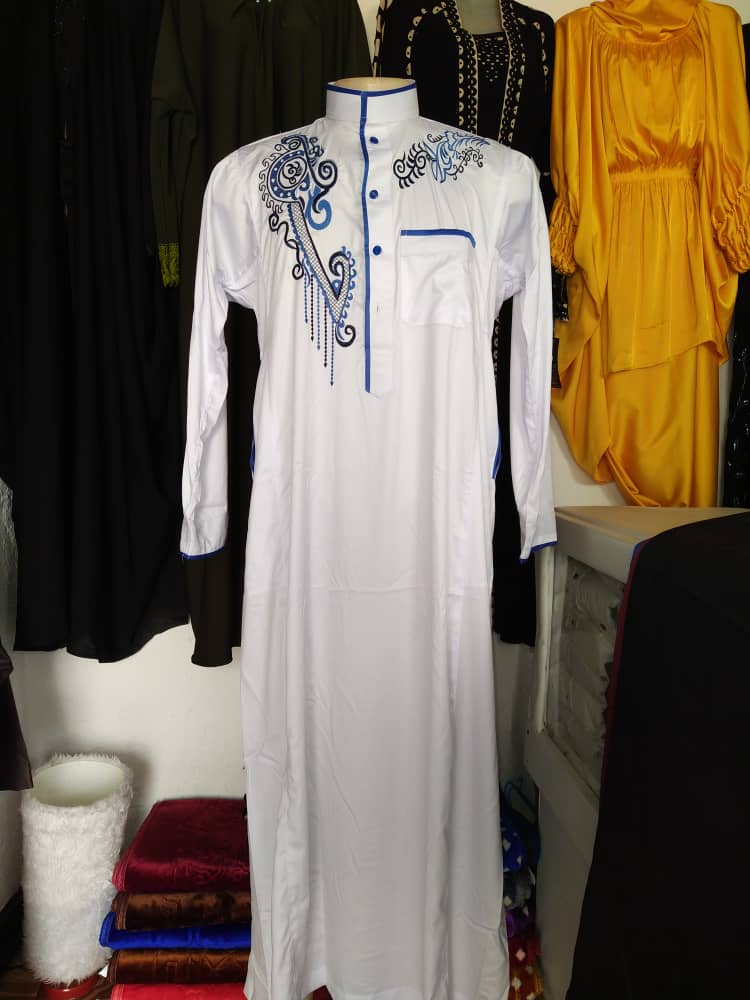 White colored Islamic Clothing Men Length Long Sleeve Loose #1