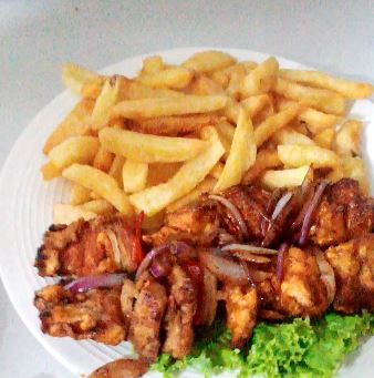 Fish Brochette Served with chips
